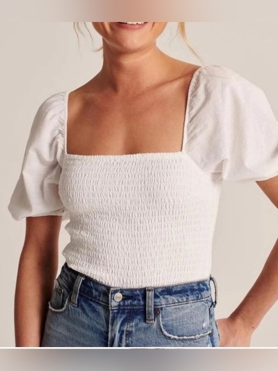 Abercrombie & Fitch Tops - Abercrombie & Fitch | White Fully Smocked Square-Neck Puff Sleeve Summer Top